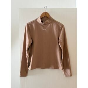 Nike Mock Neck Long Sleeve Top Tan Swoosh Athleisure Layering Top ✨